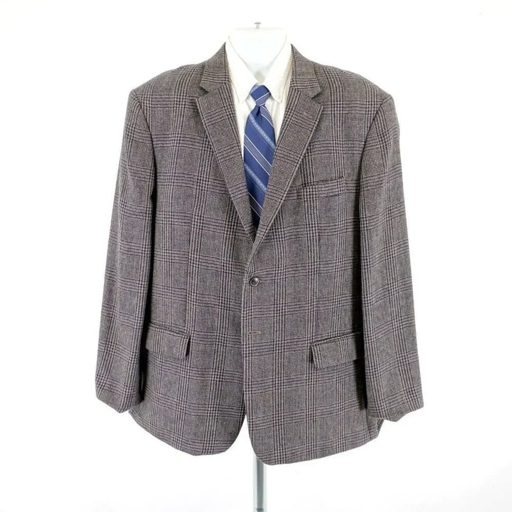 Jos A Bank 1905 Soft Tweed Wool Glen‎ Plaid 44R / Slim 46R Gray Tan Brown Blue